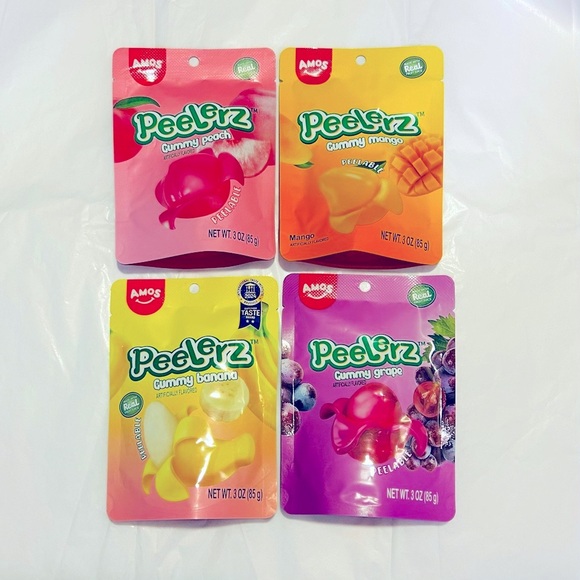 Amos Peelerz Viral TikTok Gummy Candy 4ct Grape, Peach, Banana, Mango - Picture 1 of 2